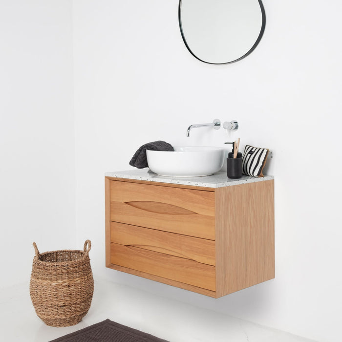 Scandinavische badkamermeubel set Bill Eik - Alexis II wastafel - Terrazzo-achtige afwerking - 80 cm