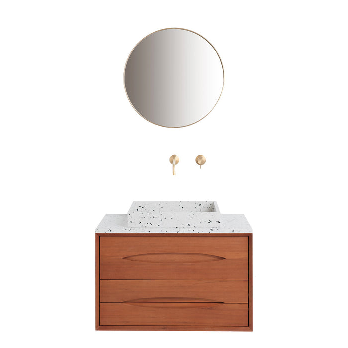 Badmöbel-Set Bill Teak mit weißem Terrazzo 80 cm