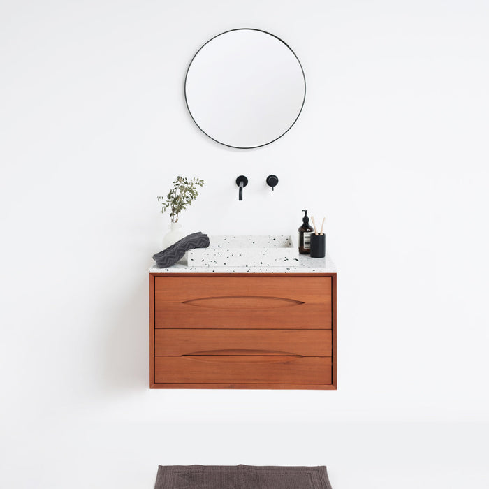 Badmöbel-Set Bill Teak mit weißem Terrazzo 80 cm