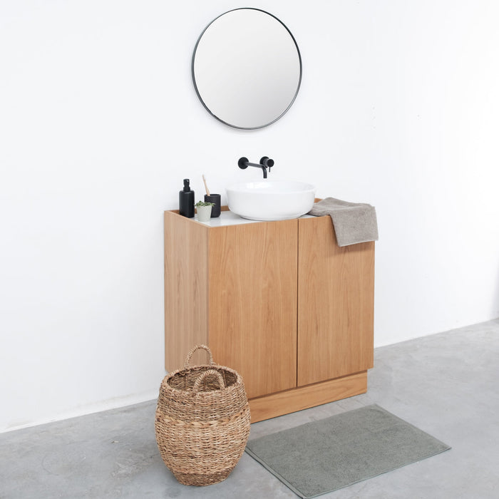Eiken wastafelmeubel Felix met wit keramiek wastafel en Alexis 2 - 80 cm