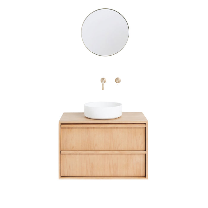 Scandinavische zwevende badkamerset Fien Eik - 80 cm - Lille Wit lavabo/wastafel - Onderbouwkast