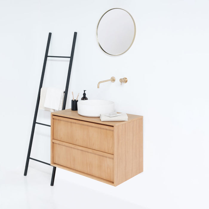 Scandinavische zwevende badkamerset Fien Eik - 80 cm - Lille Wit lavabo/wastafel - Onderbouwkast