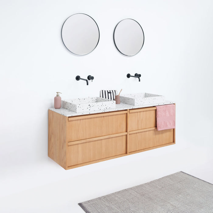 Fien eikenhouten badkamermeubel - Terrazzo wastafel en wasplaat - 150 cm
