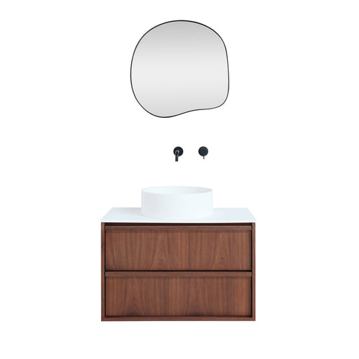 Fien badkamermeubelset - Walnoot - Sims solid surface waskommen - 80 cm breed
