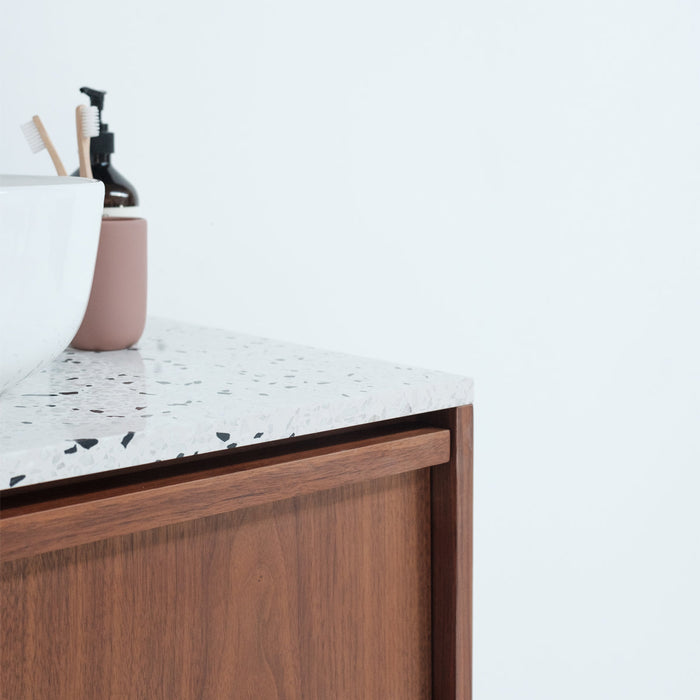Fien badkamerset - 80 cm - Walnoot - Voorzien van Alexis II wastafel en terrazzo bovenplaat