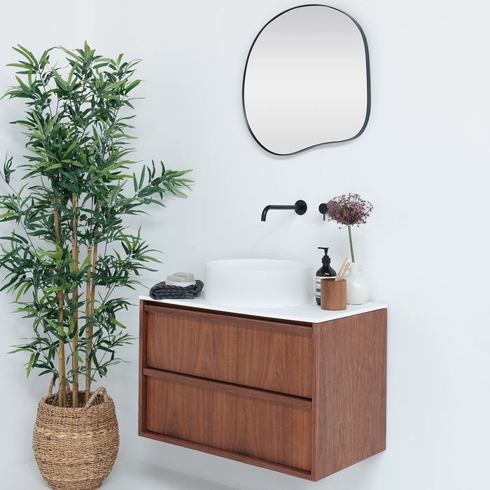 Badkamerset Fien - Walnoot - Sims solid surface waskommen - 80 cm breed