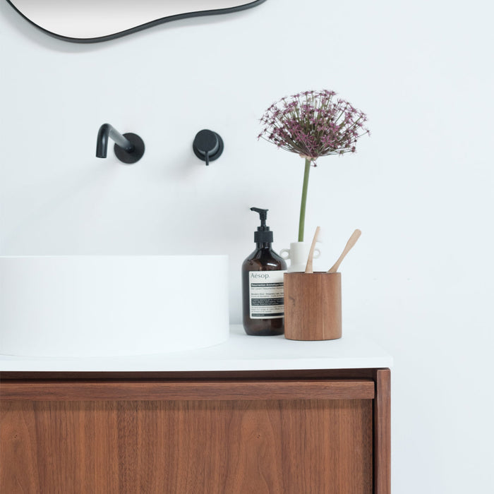 Walnoot badkamerset Fien - Sims solid surface waskommen - 80 cm