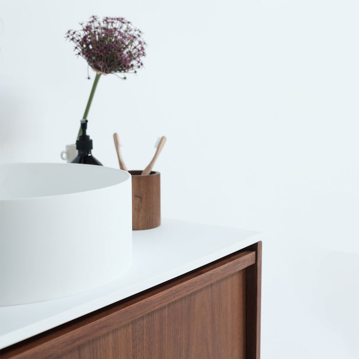 Walnoot badkamerset Fien - Sims solid surface waskommen - 80 cm
