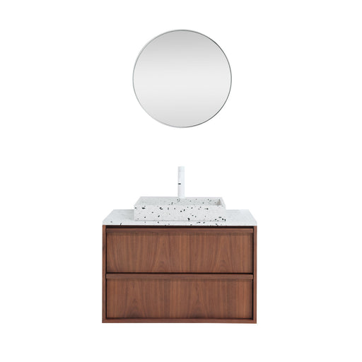 Vintage walnoot badkamermeubel Fien - Wit Terrazzo - 80 cm