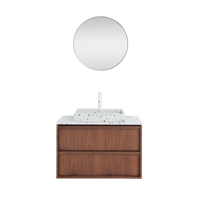 Vintage walnoot badkamermeubel Fien - Wit Terrazzo - 80 cm