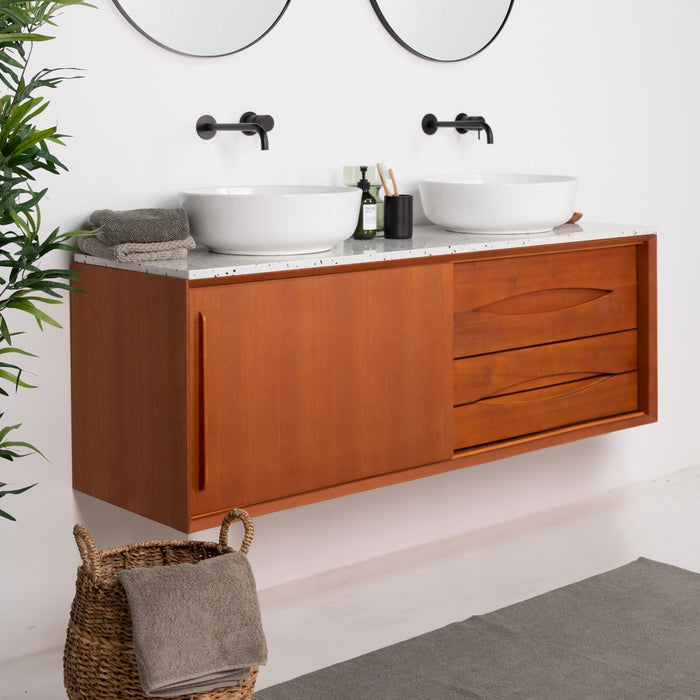 Badkamermeubel Bill - Teak - Terrazzo wastafelplaat - Alexis II Porselein