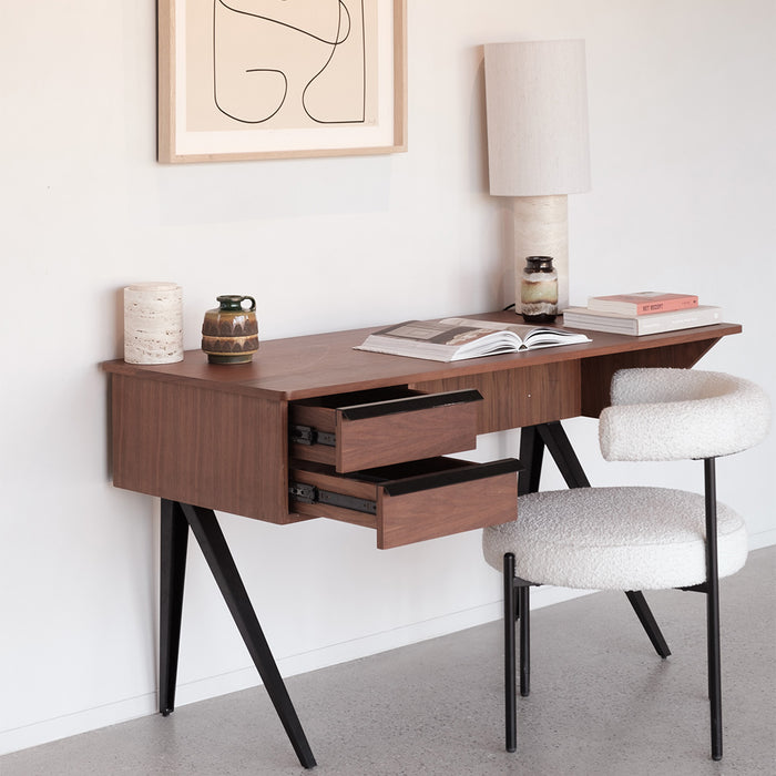 walnoten bureautafel met lades