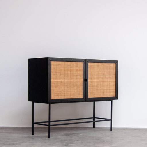 Comino Opbergkast 110x40x90cm Zwart/Naturel Rotan