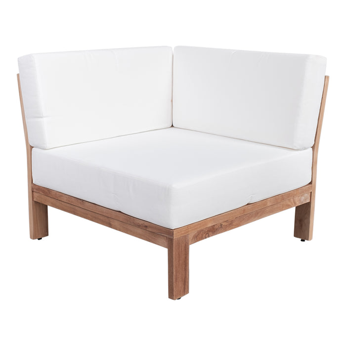 Teak tuinsofa Morris hoek witte kussens