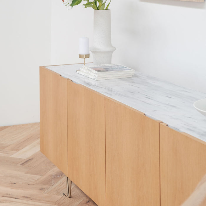 Pisa oak sideboard with white marble, 200 cm
