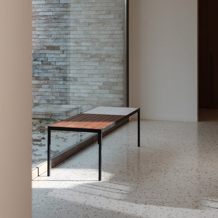 Beige marble/teak bench Greg 135 cm