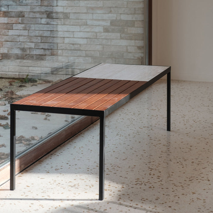 Beige marble/teak bench Greg 135 cm