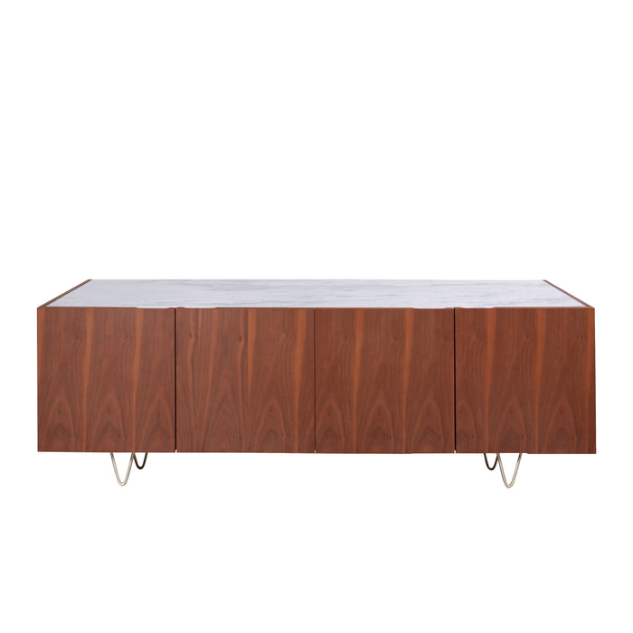 Pisa walnut sideboard with white marble, 200 cm
