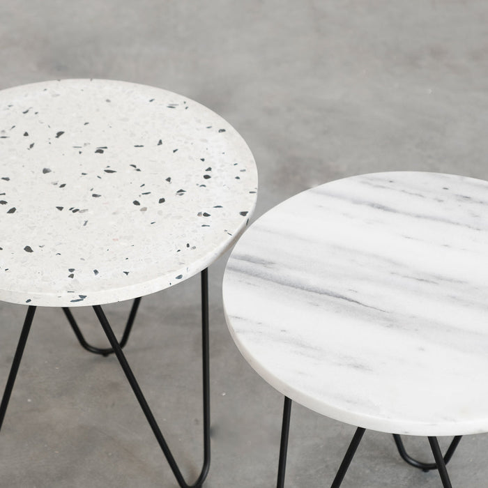 Bijzettafel marmer wit zwart terrazzo Furnified