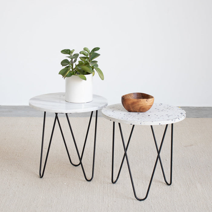 Bijzettafel marmer wit zwart terrazzo Furnified