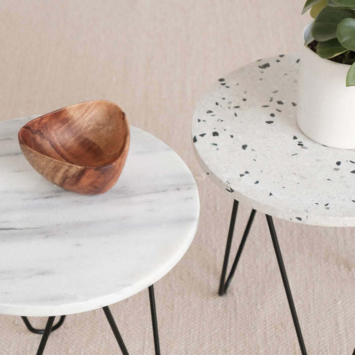 Bijzettafel marmer wit zwart terrazzo Furnified