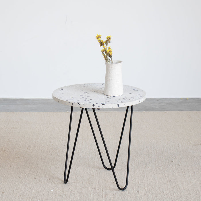 Bijzettafel marmer wit zwart terrazzo Furnified