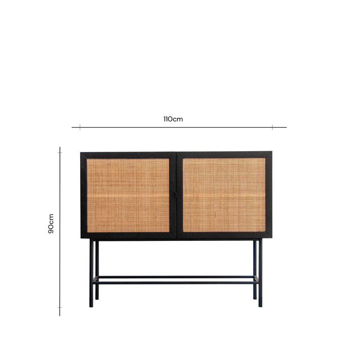 Aufbewahrungsschrank Comino schwarz/naturfarbenes Rattan