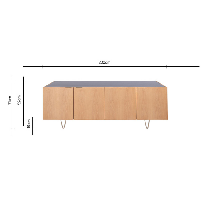 Buffet Pisa en chêne et marbre noir 200 cm