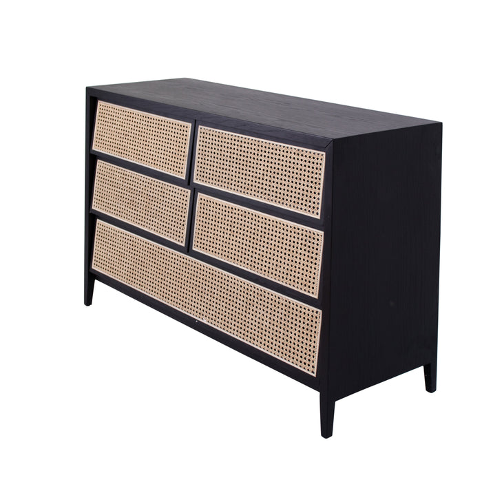 Buffet Wesley noir rotin tissé 120 cm