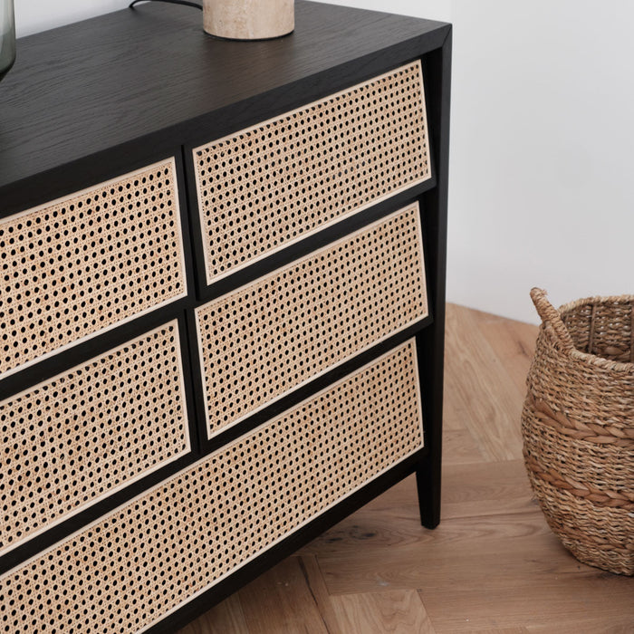 Buffet Wesley noir rotin tissé 120 cm