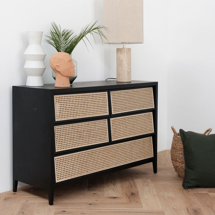 Buffet Wesley noir rotin tissé 120 cm