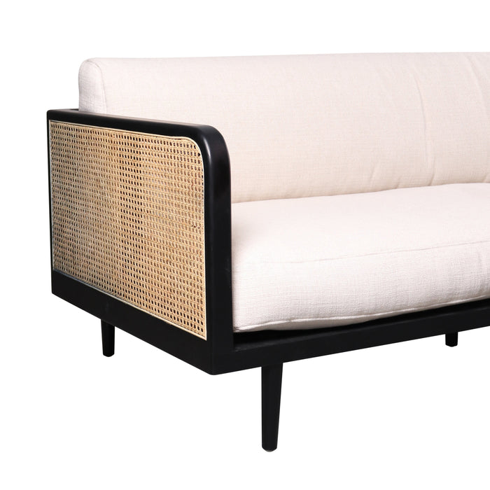 Milan 3 zit Zwart Naturel Rotan Naturel Linnen (190cm)