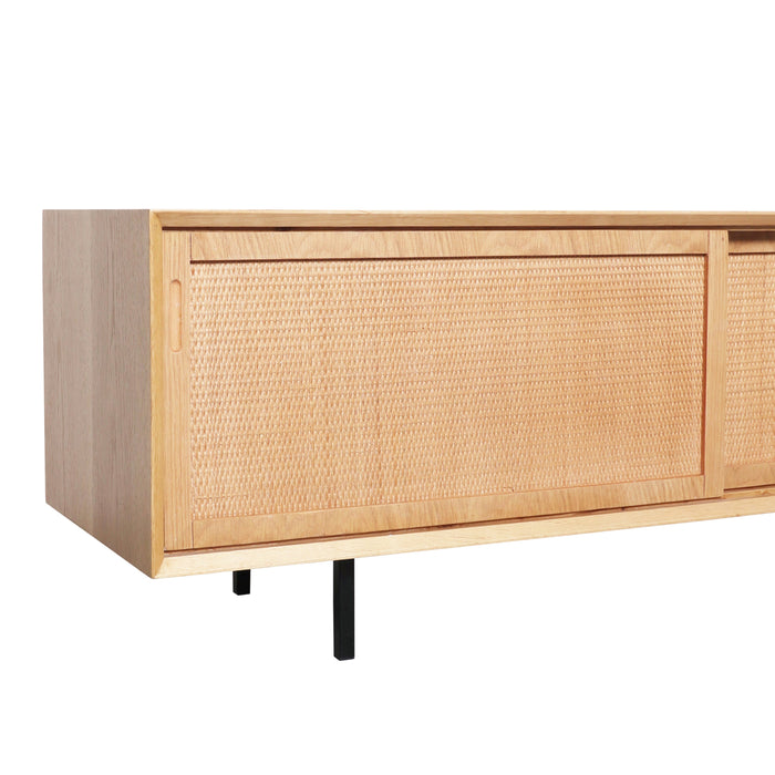 Retro TV meubels in Eik Hout Rotan Furnified