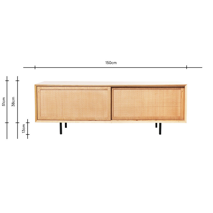 Mueble para TV de ratán Oskar de roble/bastón natural 150 cm