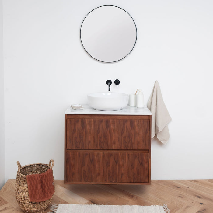 Badkamermeubel met walnoot afwerking - Wit Marmer - Wastafel Alexis II - (80 cm) - ANN