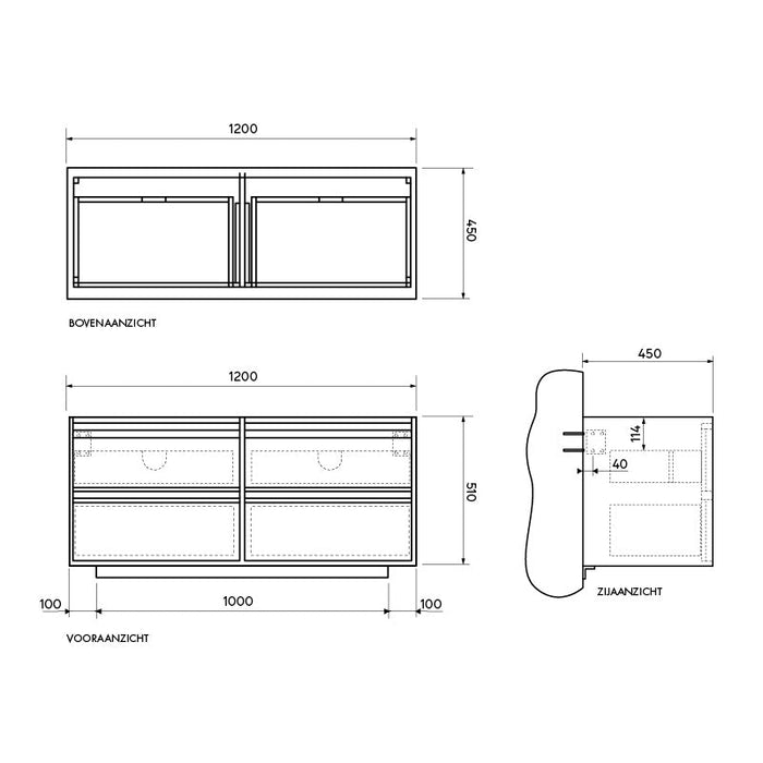 Meuble de salle de bain Fien en chêne avec terrazzo blanc et plateau supérieur en bois 120 cm