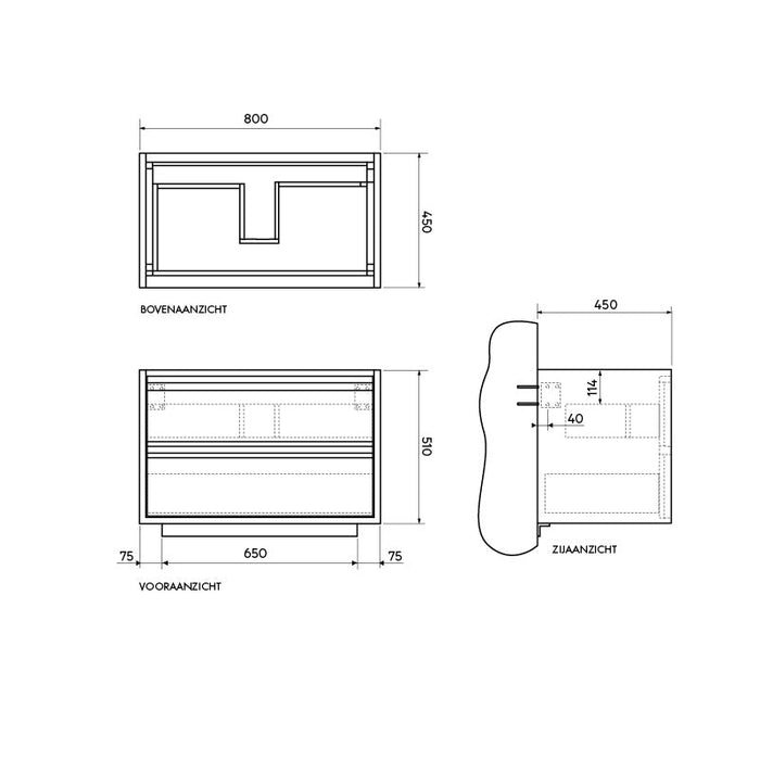 Meuble de salle de bains Fien en chêne avec lavabo en placage marbre et plan de toilette 80 cm