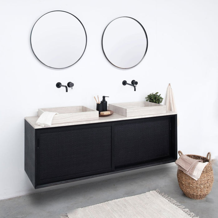 Nestor wastafelmeubel - Zwart Rotan - Beige Marmer - George I wastafel - 150 cm