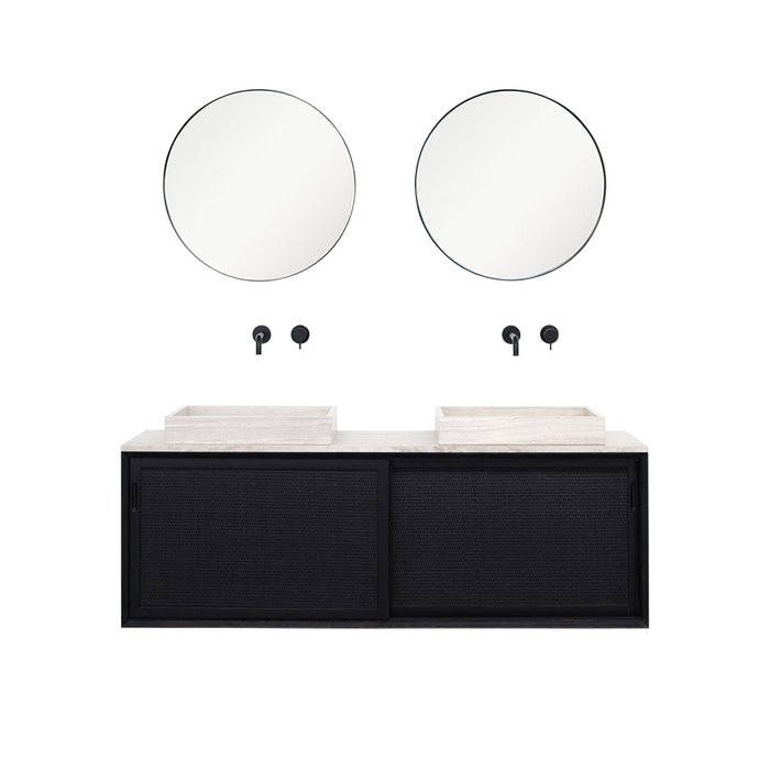 Badkamerset Zwart Eik met Beige Marmeren Wastafels George 150cm
