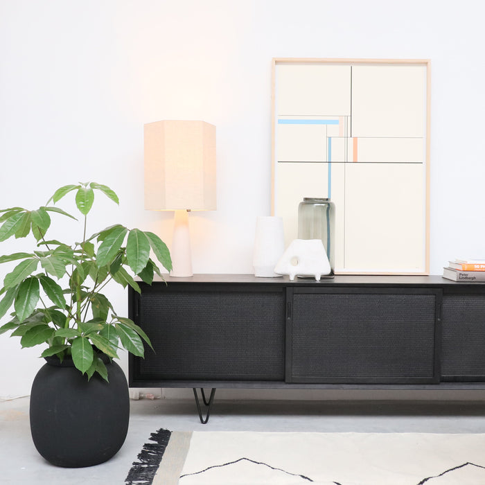 Black sideboard Oskar with cane doors 220 cm