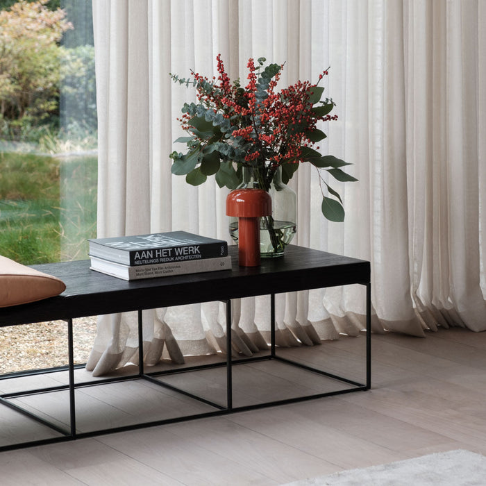Leonore black bench, smoked wood/cognac leather
