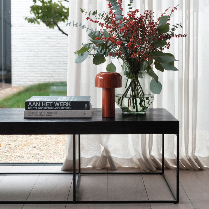 Cognac Lederen Zitbank met zwart hout Leonore Furnified