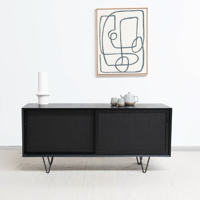 Zwart Dressoir met Riet Oskar Zwart/Rotan 150cm