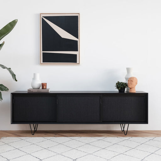Zwart Dressoir met Riet Oskar Zwart/Rotan 220cm