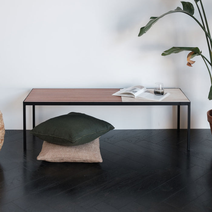 Bench beige marmer teak hout