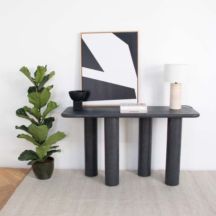Consoletafel in zwart microskin met 4 poteen